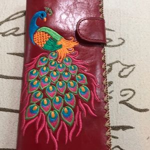 Lavish Brand leather wallet with peacock art!